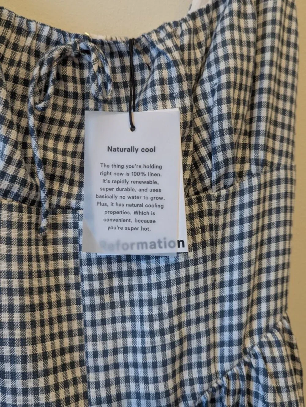Reformation Balia Linen Dress in Slate Check - Picture 8 of 8